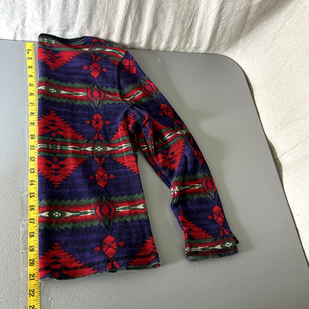Vintage Chaps Ralph Lauren Women Thermal Henley Aztec Print Top Large Tribal Y2K - Picture 7 of 8